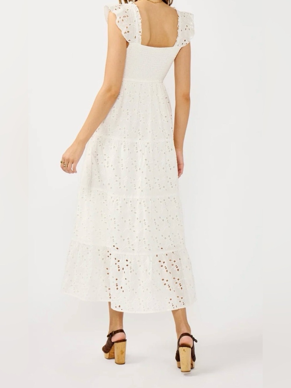 NWOT Smocked White Eyelet Tiered Maxi Dress - Picture 2 of 3